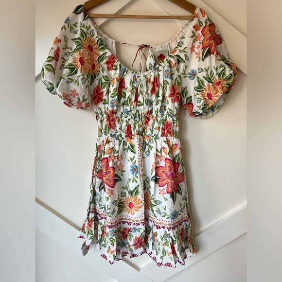 Farm Rio Off-White Bloom Garden Euroflax Premium Linen Mini Dress NWT Size XS - Picture 10 of 16